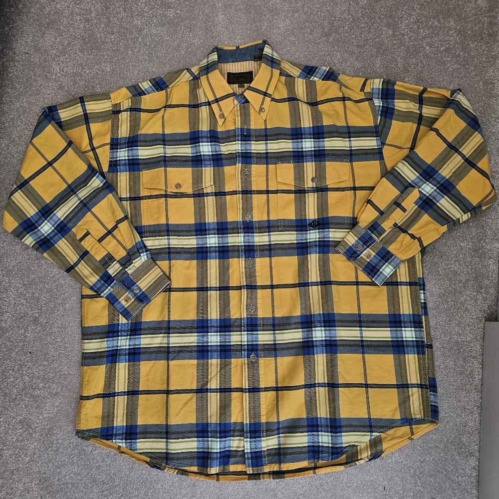 Roper L Western Yellow Blue Plaid Cotton Button Down Shirt